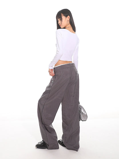 Pinstriped Wide-Leg Pants