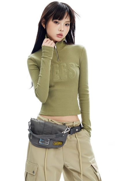Ribbed Turtleneck Long Sleeve Top