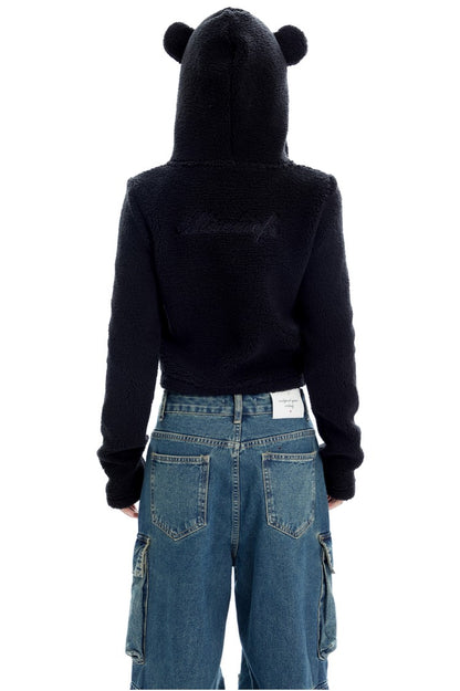 Bear Cropped Fleece Zip Up Hoodie