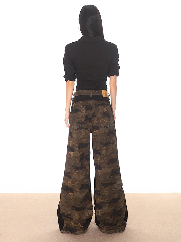 Camouflage Pants with Side Zipper Panels
