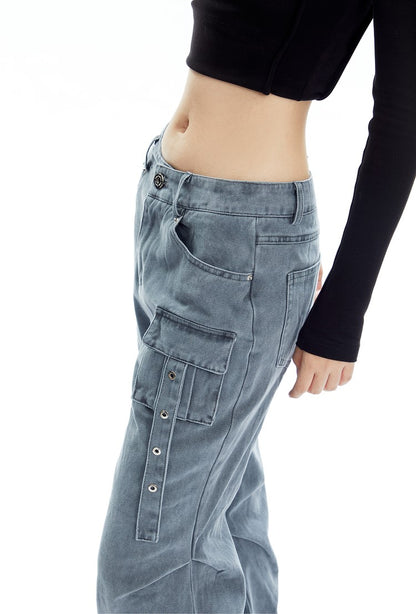 Strappy Cargo Lowrise Flared Jeans
