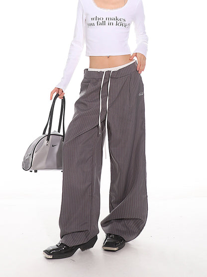 Pinstriped Wide-Leg Pants
