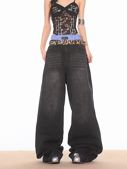 Ultra Baggy Denim Pants with Faux Boxers