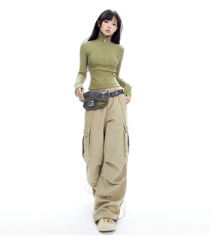 Ribbed Turtleneck Long Sleeve Top