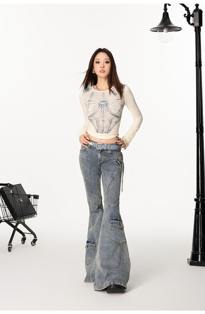 Flared Cargo Jeans