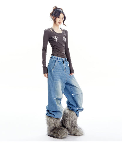 Studded Pleated Jeans