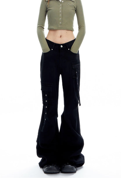 Strappy Cargo Lowrise Flared Jeans