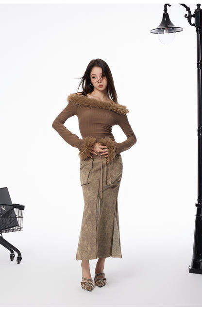 Camel Zipper Maxi Skirt