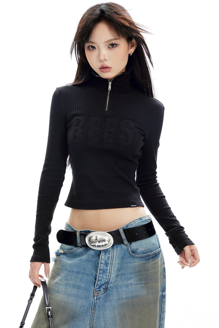 Ribbed Turtleneck Long Sleeve Top