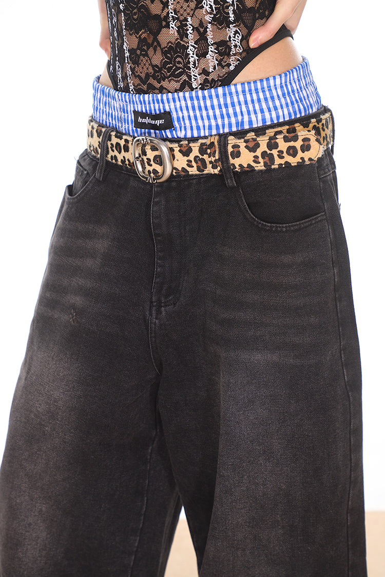 Ultra Baggy Denim Pants with Faux Boxers