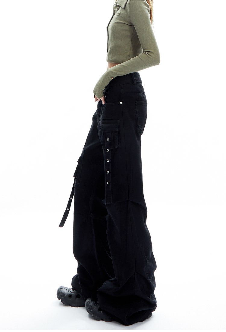 Strappy Cargo Lowrise Flared Jeans