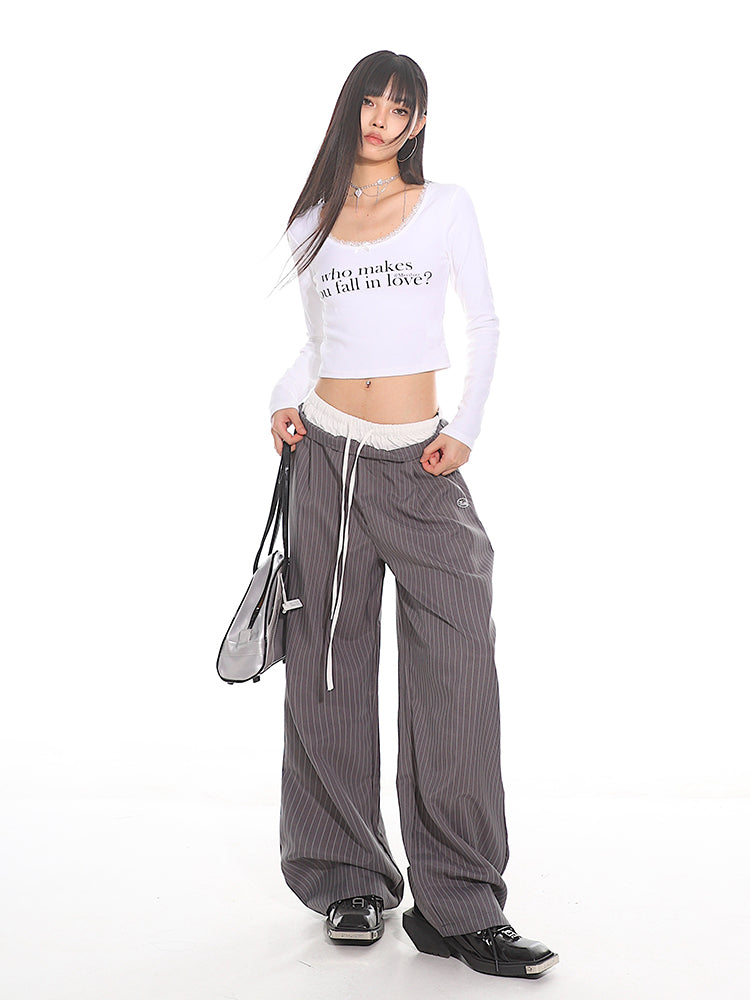 Pinstriped Wide-Leg Pants