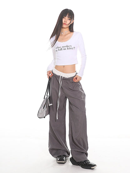 Pinstriped Wide-Leg Pants