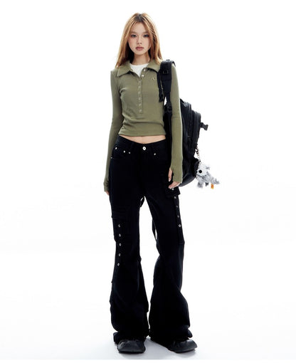 Strappy Cargo Lowrise Flared Jeans