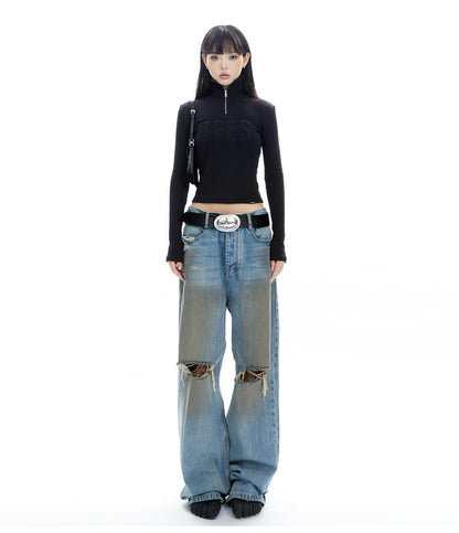 Ribbed Turtleneck Long Sleeve Top