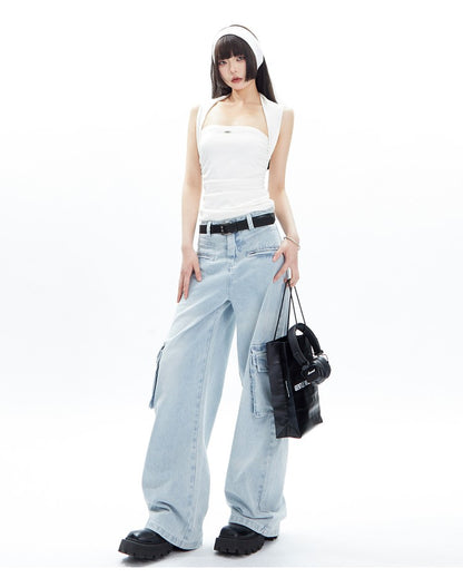 Relaxed Denim Cargo Jeans