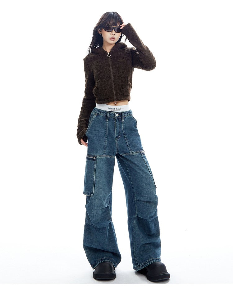 Bear Cropped Fleece Zip Up Hoodie