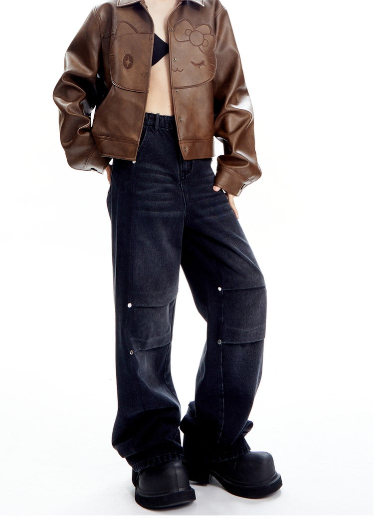 Studded Pleated Jeans