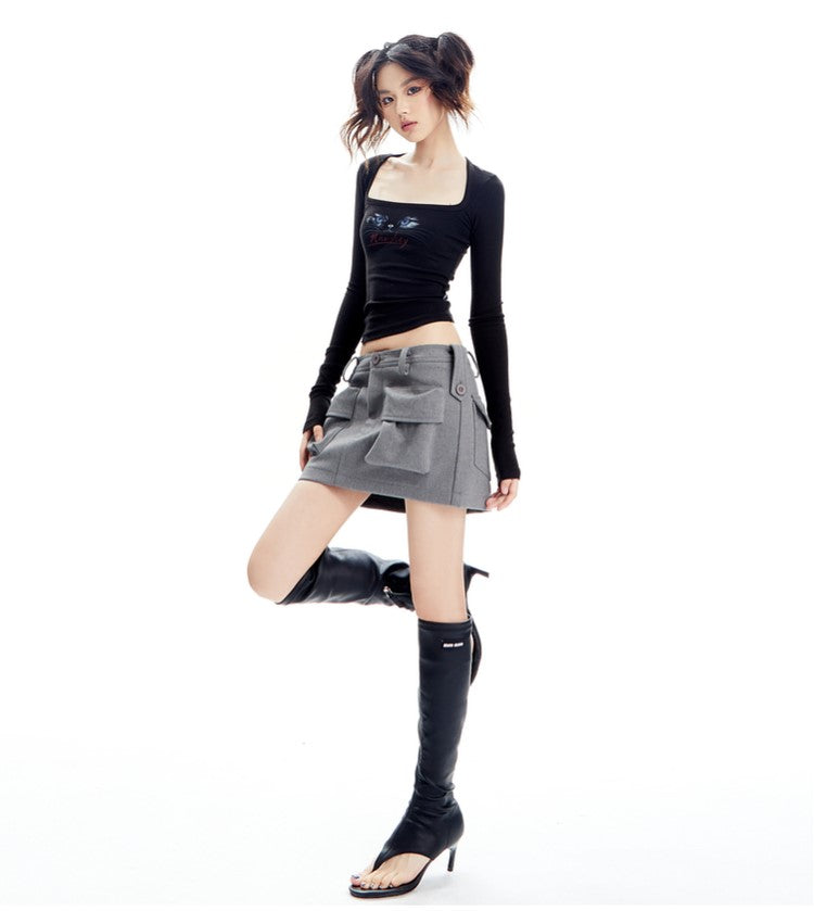 Naughty Square Neck Long Sleeve Top
