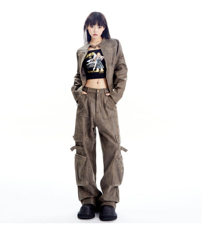 Faux Leather Cargo Pants