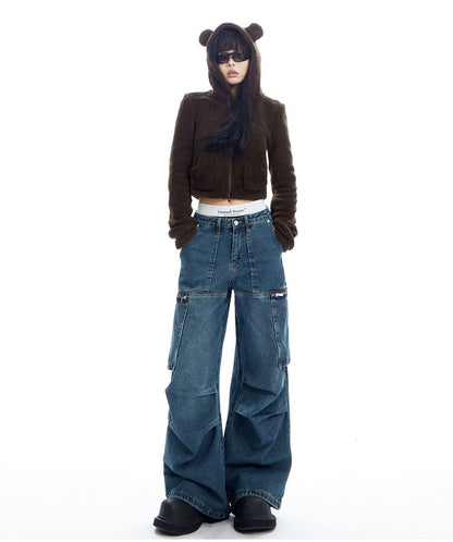 Bear Cropped Fleece Zip Up Hoodie