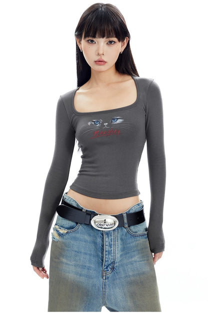 Naughty Square Neck Long Sleeve Top