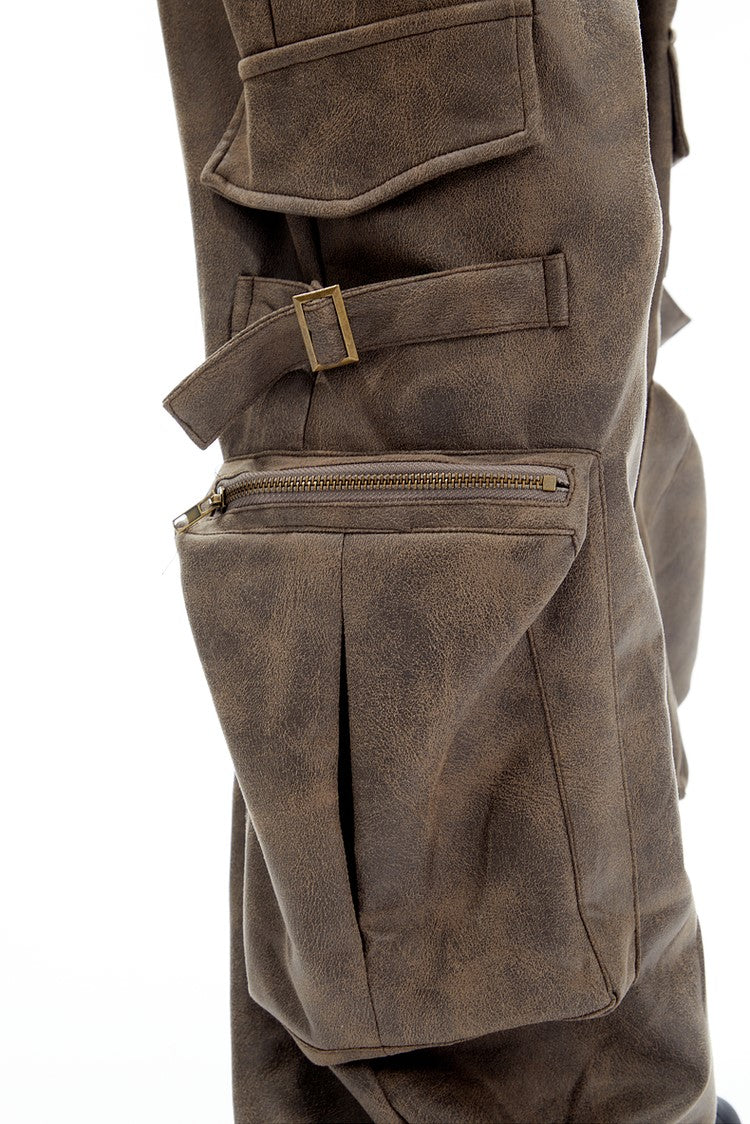 Faux Leather Cargo Pants