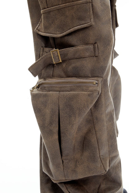 Faux Leather Cargo Pants