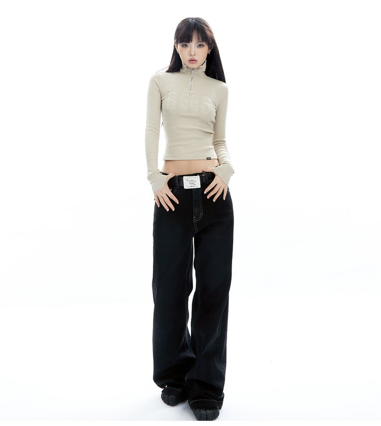 Ribbed Turtleneck Long Sleeve Top
