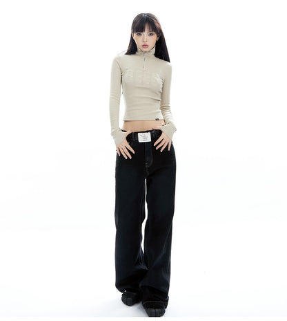 Ribbed Turtleneck Long Sleeve Top