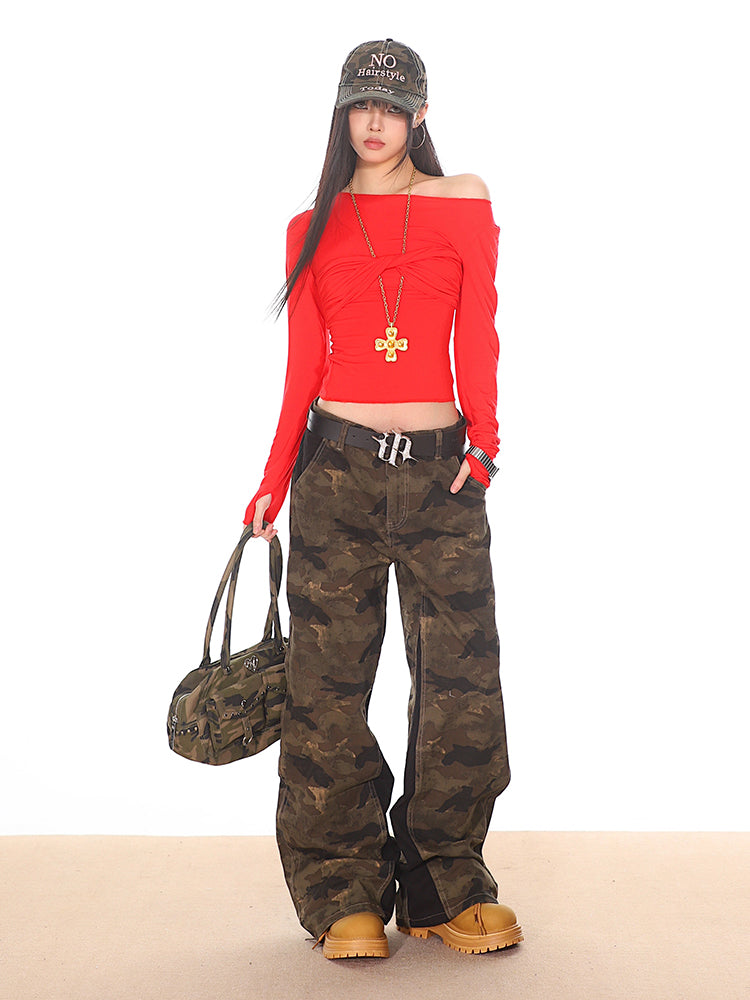 Camouflage Pants with Side Zipper Panels
