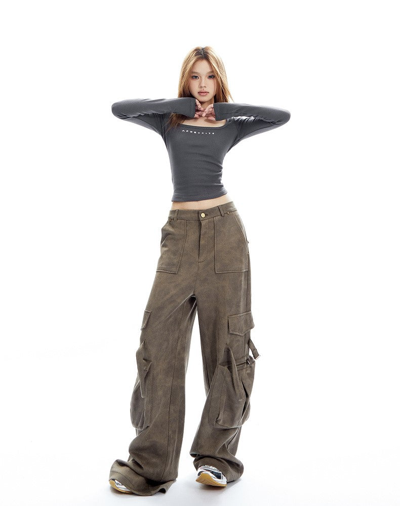 Faux Leather Cargo Pants