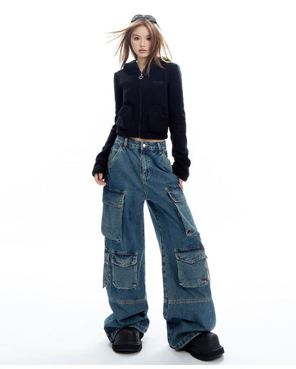 Bear Cropped Fleece Zip Up Hoodie