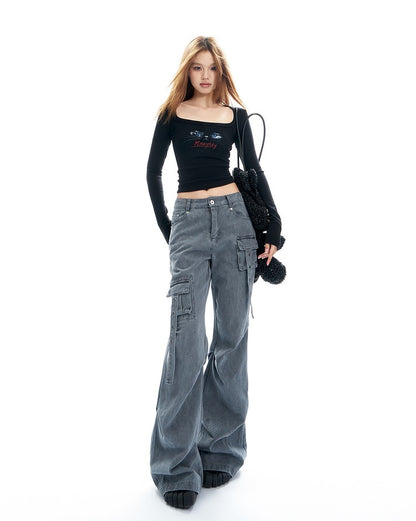 Strappy Cargo Lowrise Flared Jeans