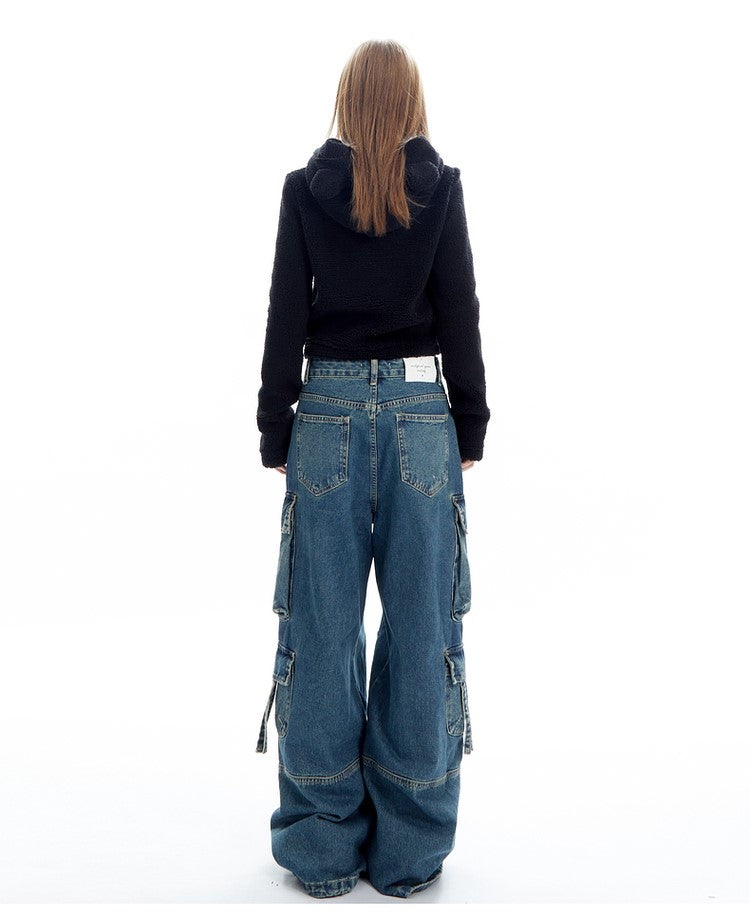 Bear Cropped Fleece Zip Up Hoodie