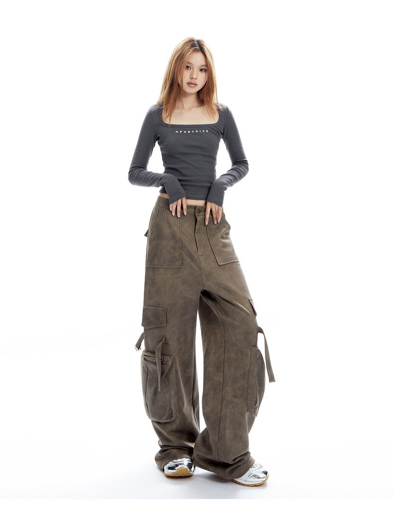 Faux Leather Cargo Pants