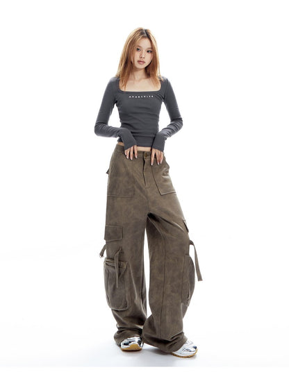 Faux Leather Cargo Pants