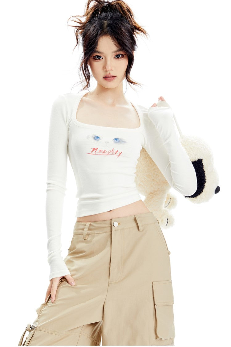 Naughty Square Neck Long Sleeve Top