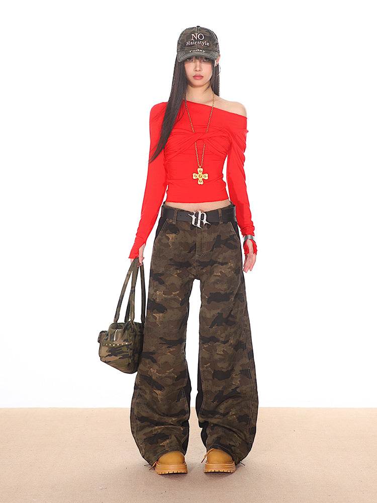 Camouflage Pants with Side Zipper Panels