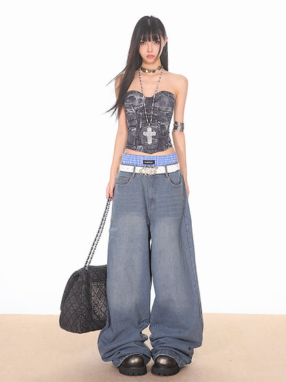 Ultra Baggy Denim Pants with Faux Boxers