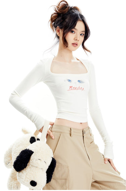 Naughty Square Neck Long Sleeve Top