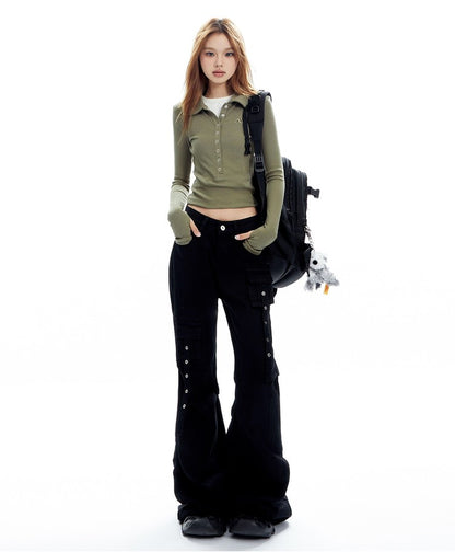 Strappy Cargo Lowrise Flared Jeans