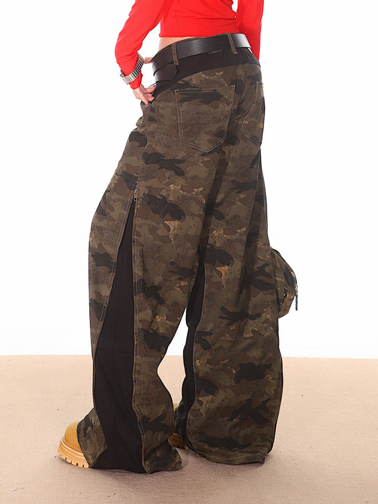 Camouflage Pants with Side Zipper Panels