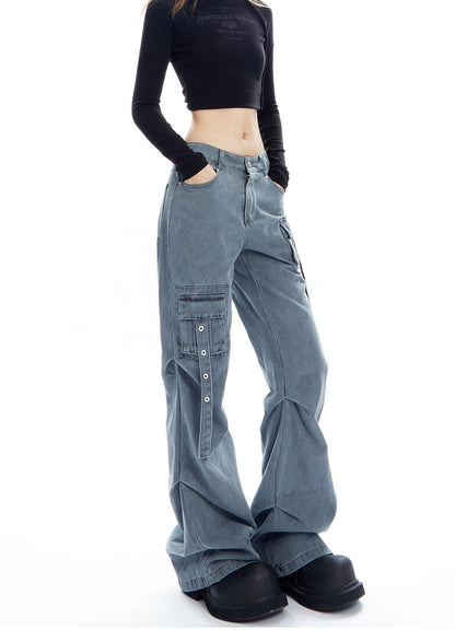 Strappy Cargo Lowrise Flared Jeans