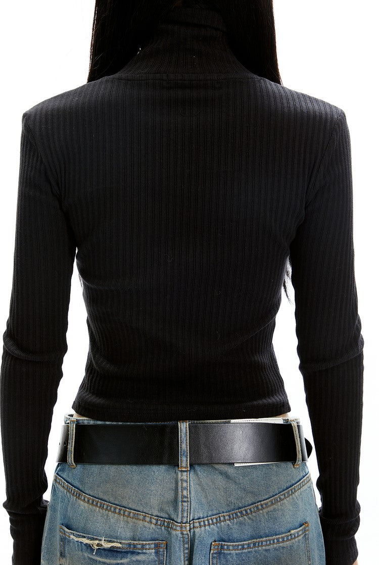 Ribbed Turtleneck Long Sleeve Top