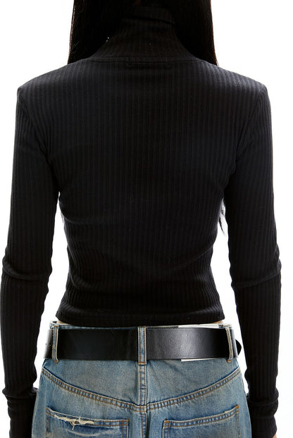 Ribbed Turtleneck Long Sleeve Top