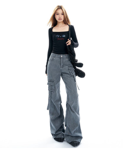 Strappy Cargo Lowrise Flared Jeans