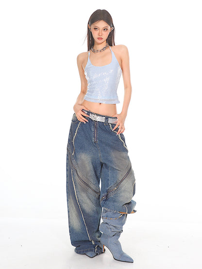 Zip Ultra Wide Leg Denim Jeans