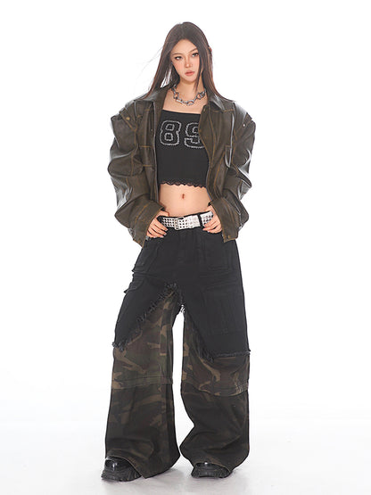 Deconstructed Denim Cargo Utility Pants