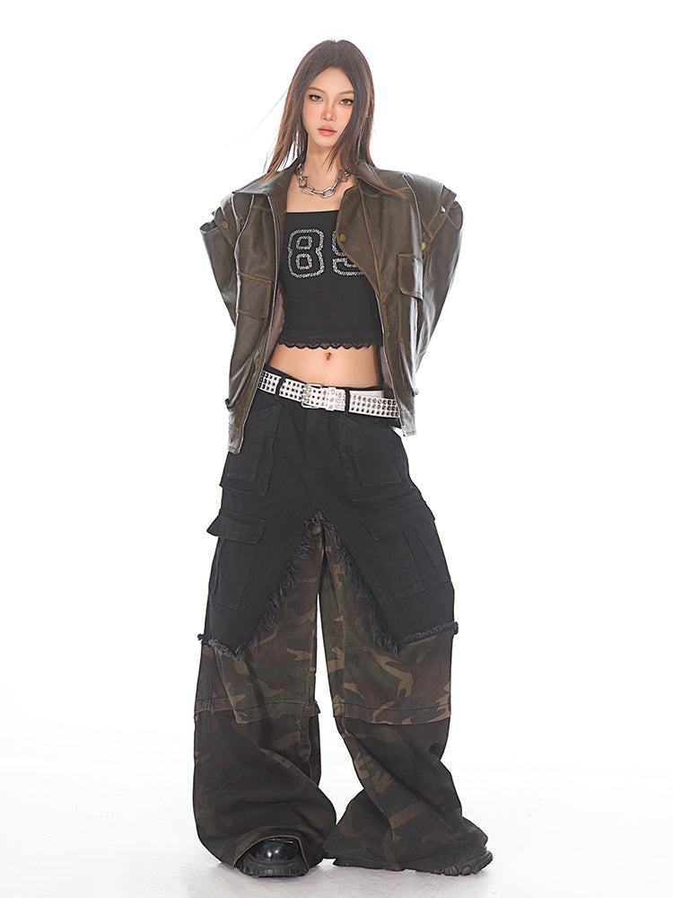Deconstructed Denim Cargo Utility Pants